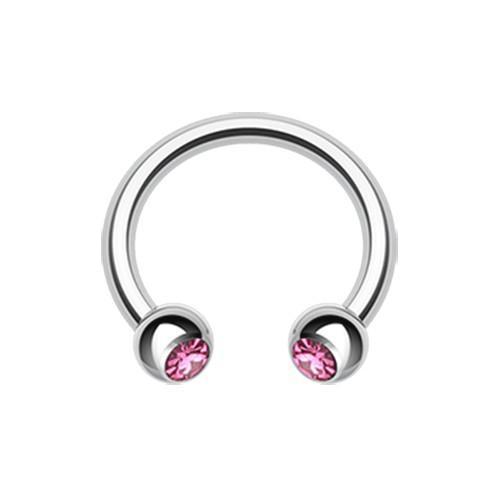 Pink Gem Ball Horseshoe Circular Barbell