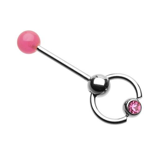 Pink Gem Ball Top Slave Barbell Ring