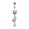 Pink Gemed Heart Belly Button Ring