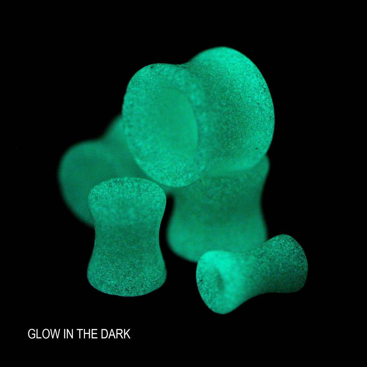 Pink Glow in the Dark Hollow Glass Double Flared Ear Gauge Tunnel Plugs - 1 Pair