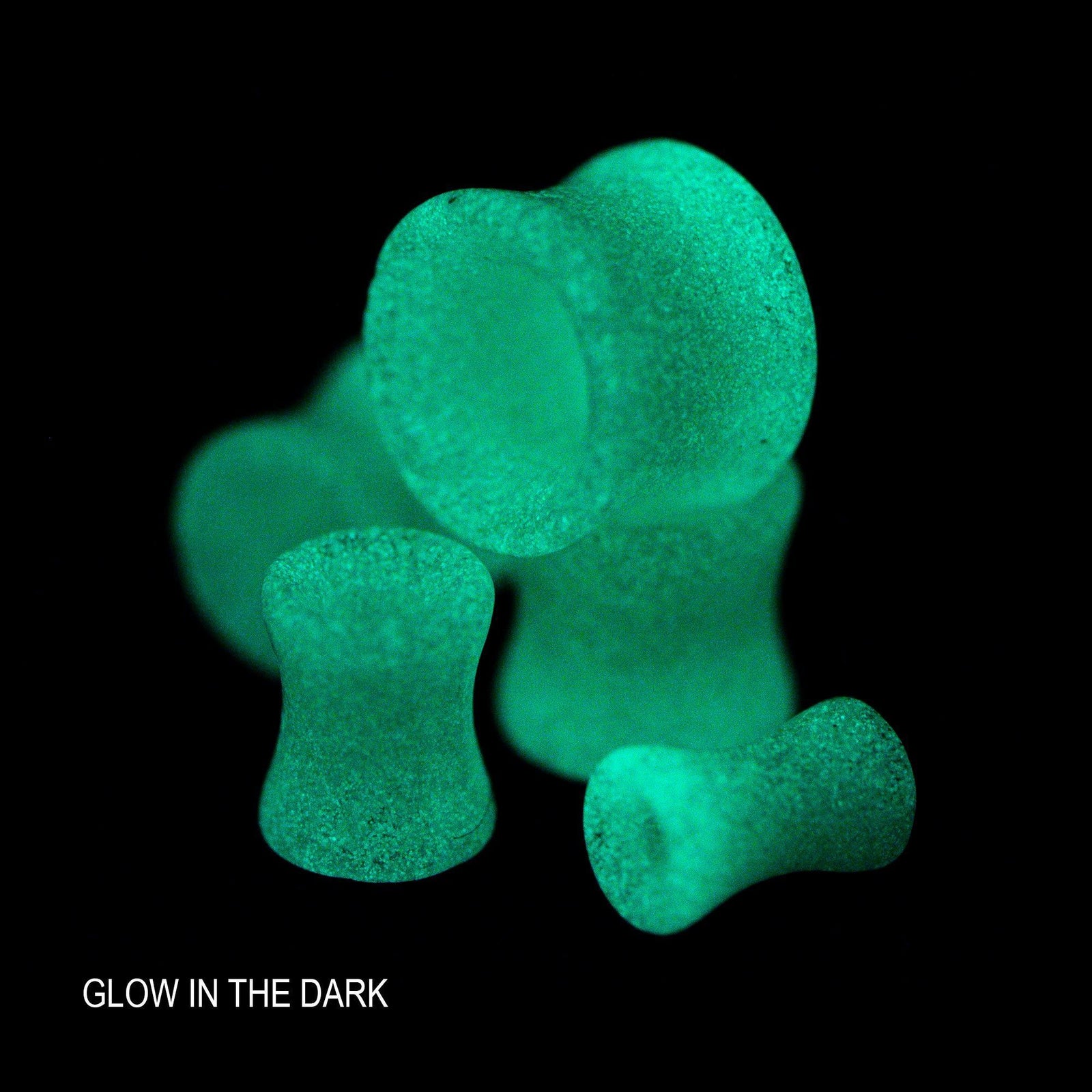 Pink Glow in the Dark Hollow Glass Double Flared Ear Gauge Tunnel Plugs - 1 Pair