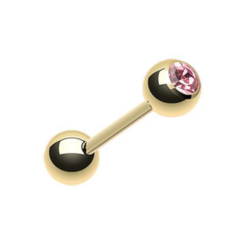 Pink Gold Plated Gem Ball Barbell Tongue Ring