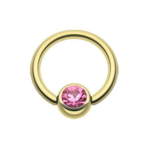 Pink Gold Plated Gem Ball Captive Bead Ring