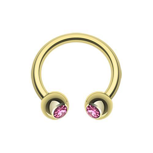 Pink Gold Plated Gem Ball Horseshoe Circular Barbell