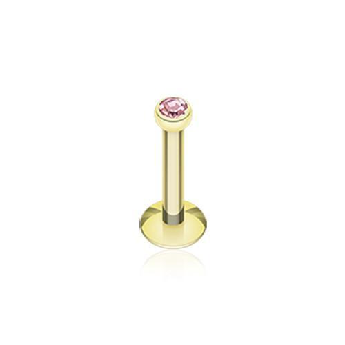 Pink Gold Plated Gem Ball Internally Threaded Labret