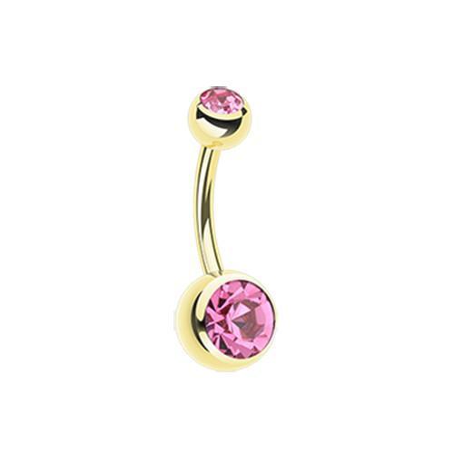 Pink Gold Double Gem Ball Belly Ring Rebel Bod