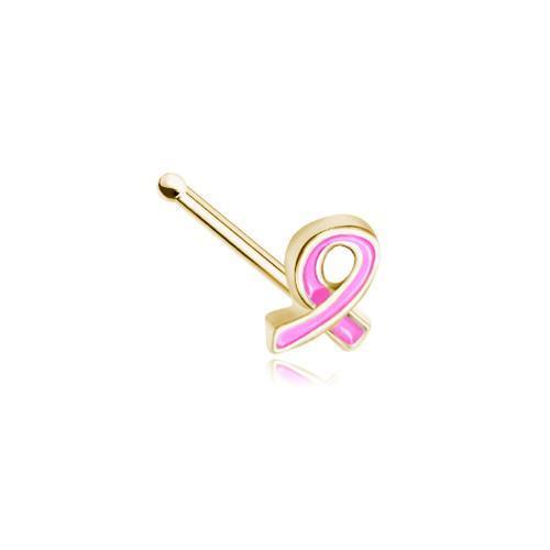 Pink Golden Breast Cancer Awareness Pink Ribbon Nose Stud Ring