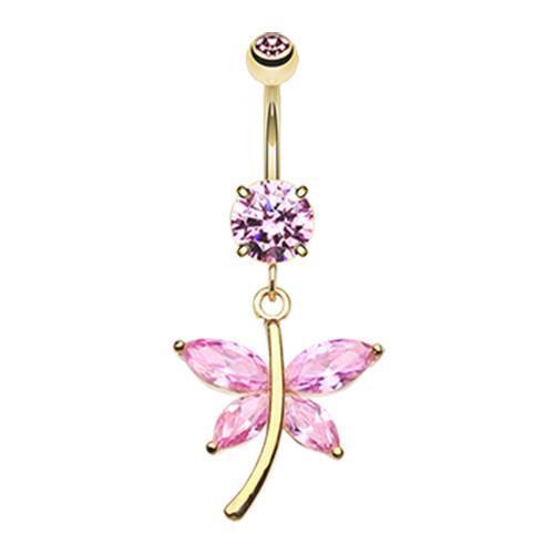 Pink Golden Dazzling Butterfly Belly Button RIng - Rebel Bod