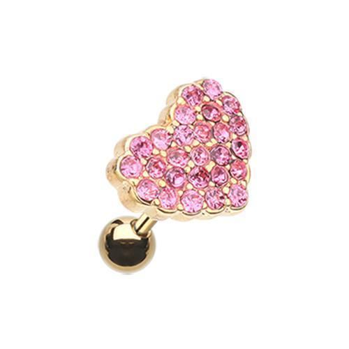 Pink Golden Multi-Sprinkle Dot Heart Multi-Gem Tragus Cartilage Barbell Earring - 1 Piece