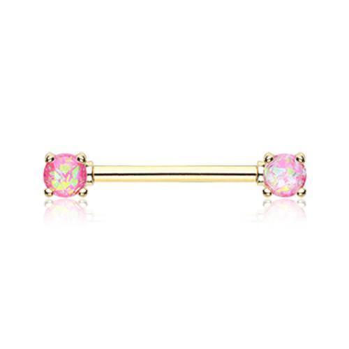 Pink Golden Opal Glitter Prong Nipple Barbell - 1 Piece