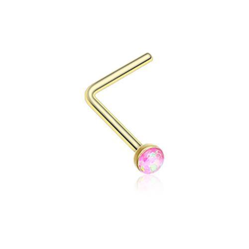 Pink Golden Opal Sparkle L-Shaped Nose Ring