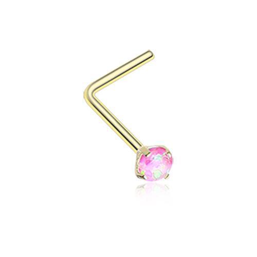 Pink Golden Opal Sparkle Prong Set L-Shaped Nose Ring
