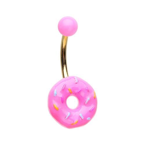 Pink Golden Pink Donut Non Dangle Belly Button Ring