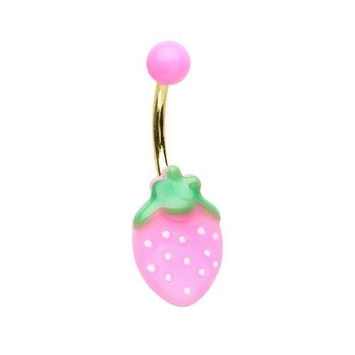 Pink Golden Pink Strawberry Non Dangle Belly Button Ring