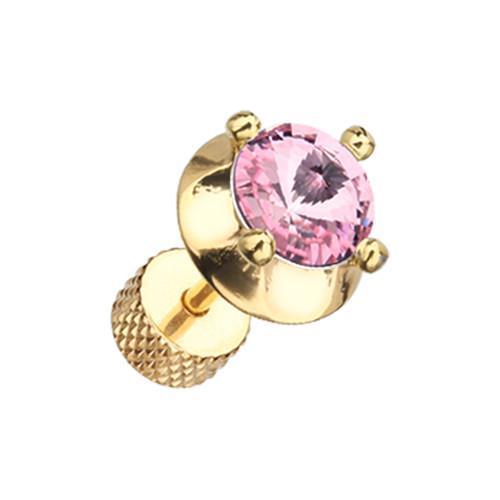 Pink Golden Spacer Saucer Crystal Fake Plug - 1 Pair