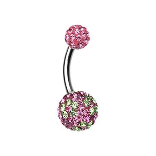 Pink/Green Flower Delight Multi-Sprinkle Dot Belly Button Ring