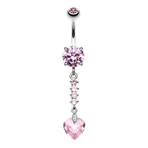 Pink Heart Droplet Belly Button Ring