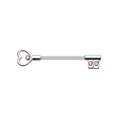 Pink Heart Key Nipple Barbell Ring - 1 Piece