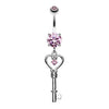 Pink Heart Key Sparkle Belly Button Ring