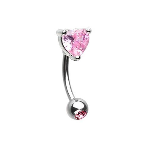 Pink Heart Shape Gem Prong Curved Barbell Eyebrow Ring