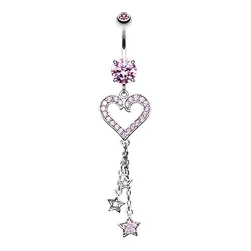 Pink Heart Star Sparkles Belly Button Ring