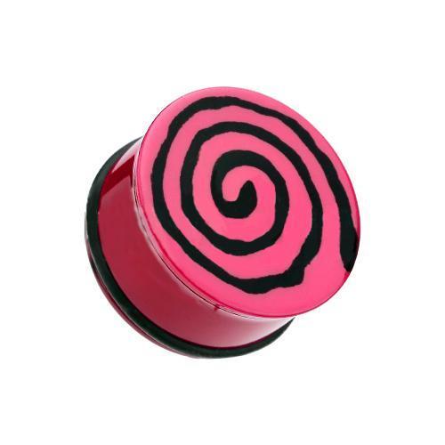 Pink Hypnotic Swirls Acrylic Single Flared Ear Gauge Plug - 1 Pair