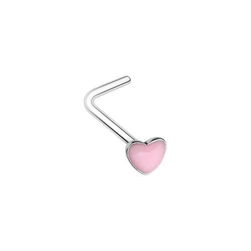 Pink Illuminating Glow in the Dark Heart L-Shape Nose Ring