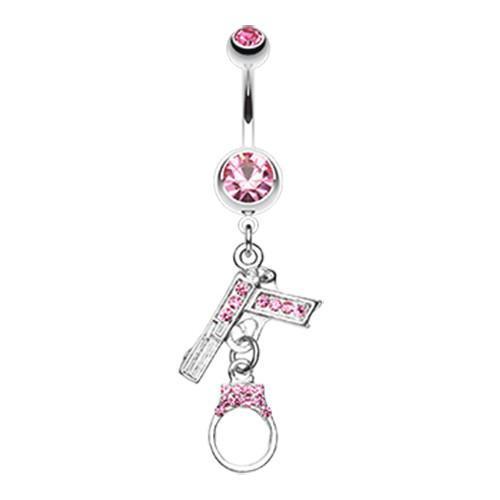 Pink Jeweled Handgun Handcuff Belly Button Ring