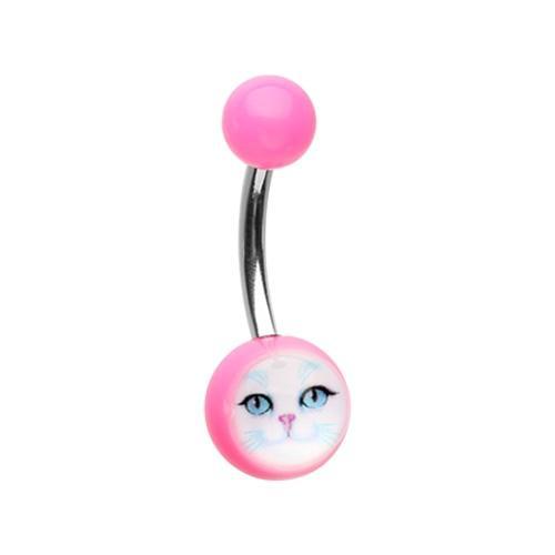 Pink Kitty Cat Face Acrylic Logo Belly Button Ring