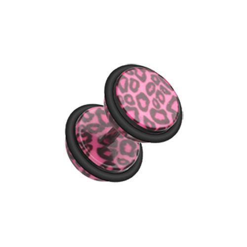 Pink Leopard Skin Acrylic Fake Plug - 1 Pair