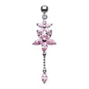 Belly Ring - Dangle Pink Luscious Flowers Droplets Belly Button Ring -Rebel Bod-RebelBod