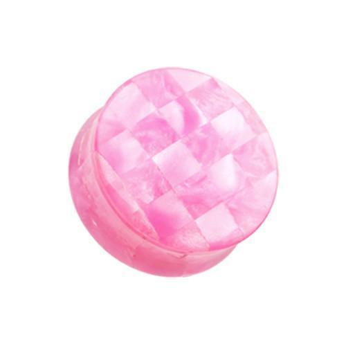 Pink Marble Checker Double Flared Ear Gauge Plug - 1 Pair
