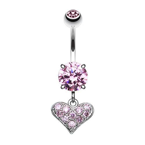 Pink Mini Heart Sparkle Belly Button Ring - Rebel Bod