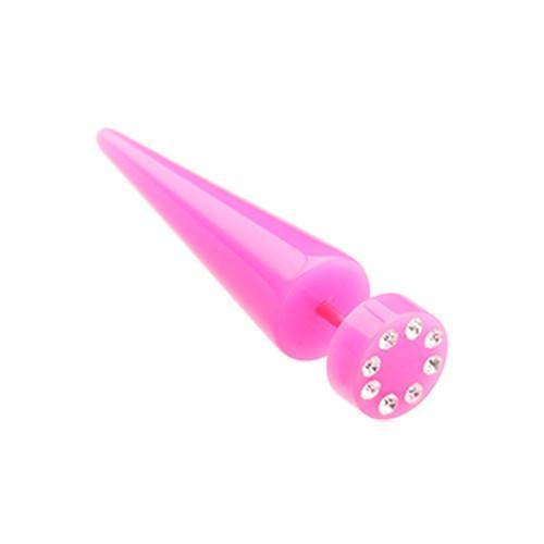 Pink Multi Gem Solid Acrylic Fake Taper - 1 Pair