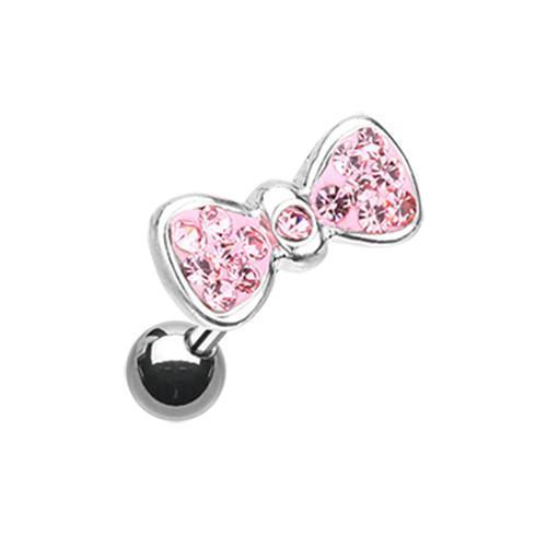 Pink Multi-Sprinkle Dot Bow-Tie Tragus Cartilage Barbell Earring - 1 Piece