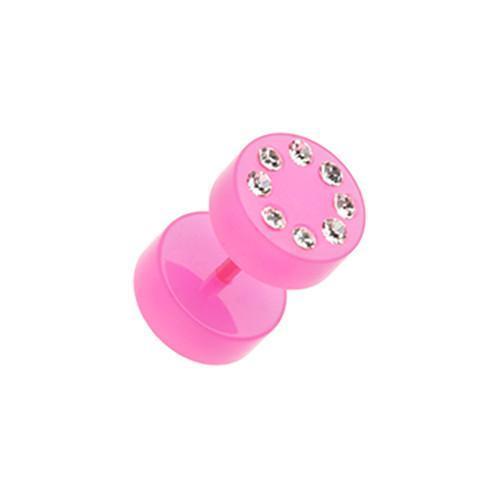 Pink Neon Multi Gem Solid Acrylic Fake Plug - 1 Pair