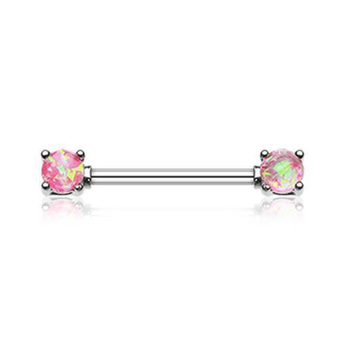 Pink Opal Glitter Prong Nipple Barbell - 1 Piece