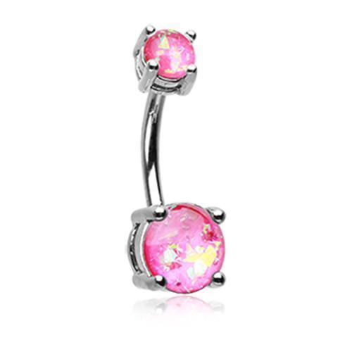 Pink Opal Sparkle Prong Set Belly Button Ring