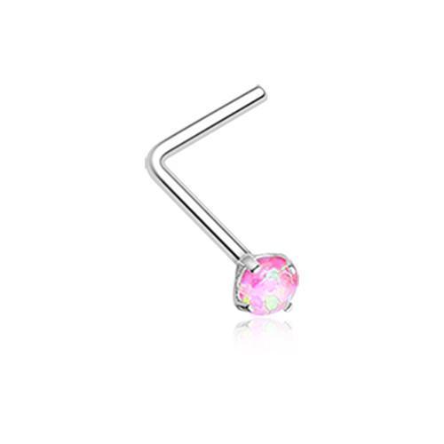 Pink Opal Sparkle Prong Set L-Shaped Nose Ring