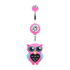 Pink Owl Love Belly Button Ring