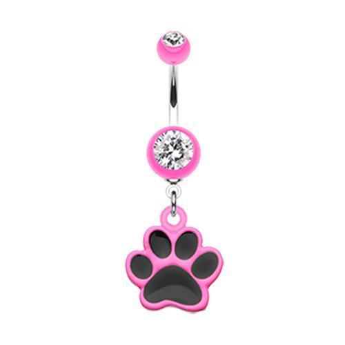 Pink Paw Print Belly Button Ring