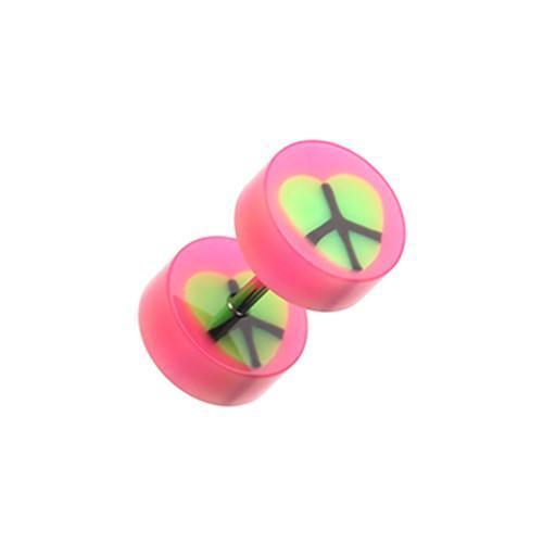 Pink Peace Heart UV Acrylic Fake Plug - 1 Pair