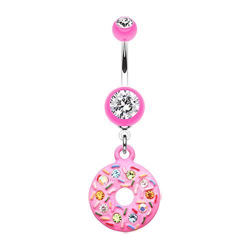 Pink Pink Frosted Sprinkled Donut Belly Button Ring