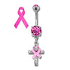 Pink Prong Set Breast Cancer Awareness Gem Cross Pink Ribbon Belly Ring - 1 Piece