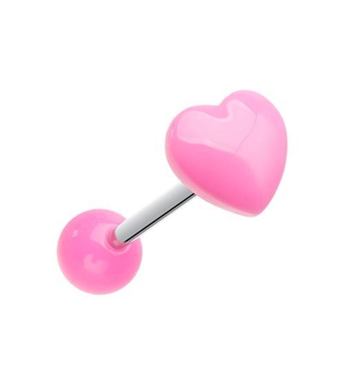 Pink Puffy Heart Acrylic Barbell Tongue Ring