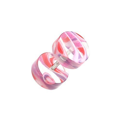 Pink/Purple Marble Inlay UV Acrylic Fake Plug - 1 Pair