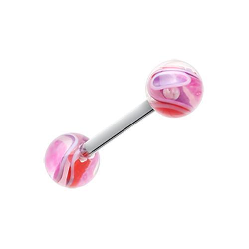 Pink/Purple Marble Swirl Acrylic Top Barbell Tongue Ring