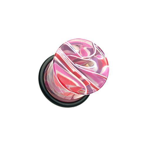 Plugs Earrings - Single Flare Pink/Purple Vibrant Marble Swirls Single Flared Ear Gauge Plug - 1 Pair -Rebel Bod-RebelBod