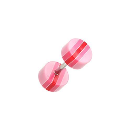 Pink/Red Multi Stripe Acrylic Fake Plug - 1 Pair