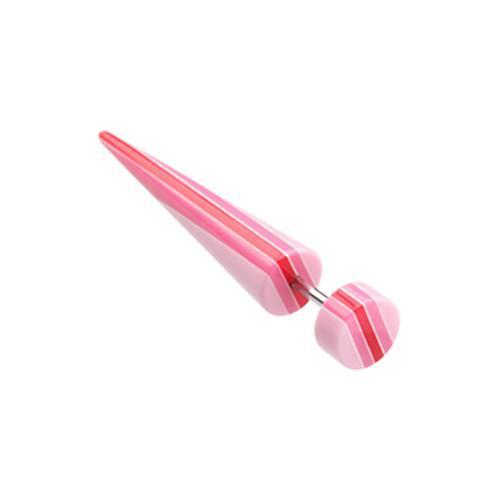 Pink/Red Multi Stripe Acrylic Fake Taper - 1 Pair